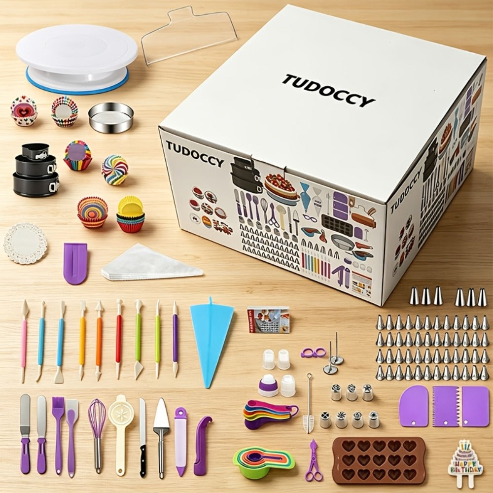 Piping Bags and Tips Set 492pcs Complete Cake Decorating Kit with Turntable Frosting Spatula Chocolate Mold Baking Tools for Beginners Professionals