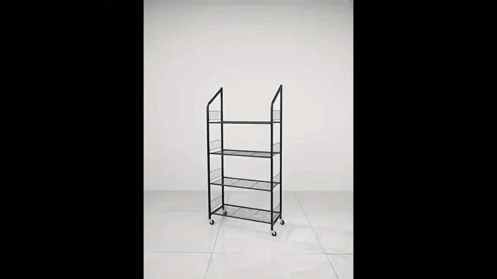 4-Tier Metal Display Rack with Wheels ¨C Rolling Floor Shelf for Kitchen, Store & Home Storage Organization