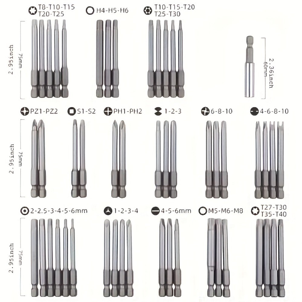 Magnetic Screwdriver Bits Set 50pcs ¨C 75mm Extended Security Bits, 1/4¡± Hex Shank, Torx Star Hex Spline, for Power Drills & Hand Screwdrivers