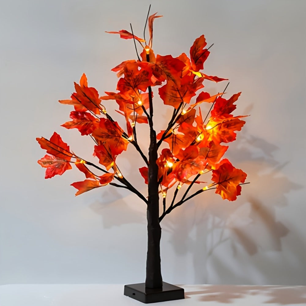 LED Maple Leaf Tree Decor Light Up Desktop Ornament 2 Pack | 24 LED Battery Powered Warm Light | Autumn Thanksgiving Table Lamp for Home Bedroom Party Wedding Holiday Gift