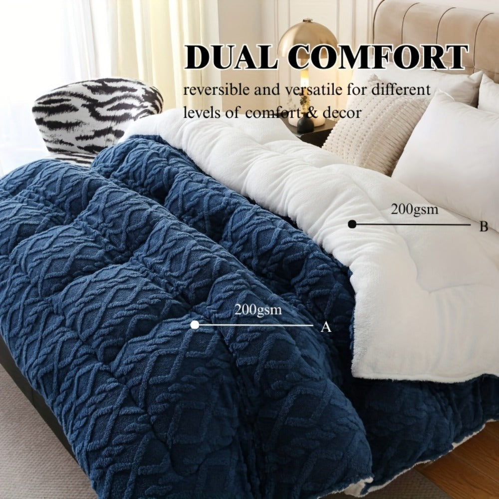 Sherpa Comforter Double-Sided Plush Taffeta, Extra Thick 500GSM Warm Fluffy Comforter for Autumn & Winter ¨C Soft Cozy Bedding for Twin XL, Full, Queen, King (Grey/Pink/Beige/Blue)