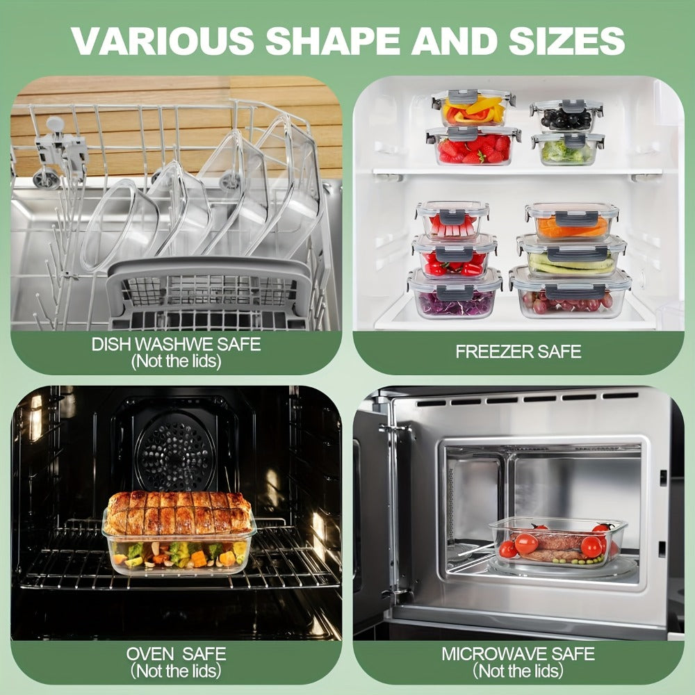 Glass Food Storage Containers with Lids 12pcs ¨C Airtight Leak-Proof Meal Prep Bento Boxes Microwave Oven Freezer Dishwasher Safe