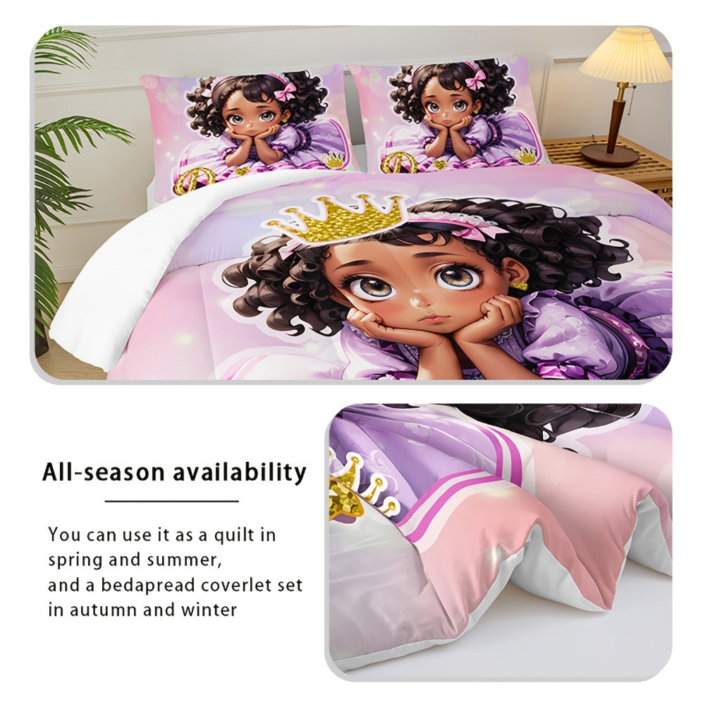 Comforter Set Queen Pink Princess Bedding Set 3 Piece Cute Floral Printed Bed Comforter with 2 Pillow Cases Soft Breathable Polyester All Season Bedding for Home Dorm Bedroom Decoration