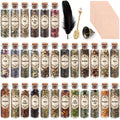43-Piece Dried Herbs & Flowers Witch Ritual Kit ¨C Sachet Supplies Set with Crystal Spoon, Black Feather & Bell for Pagan Spells, Candle Making, Soap, Wedding Decor