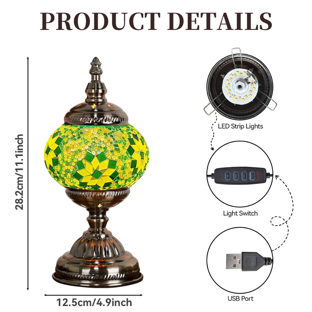 DIY Mosaic Lamp Kit Handmade Glass Table Lamp, Colorful Stained Glass Bedside Night Light with Antique Bronze Base, Decorative Desktop Lamp for Living Room, Bedroom & Home Decor (Multiple Colors)