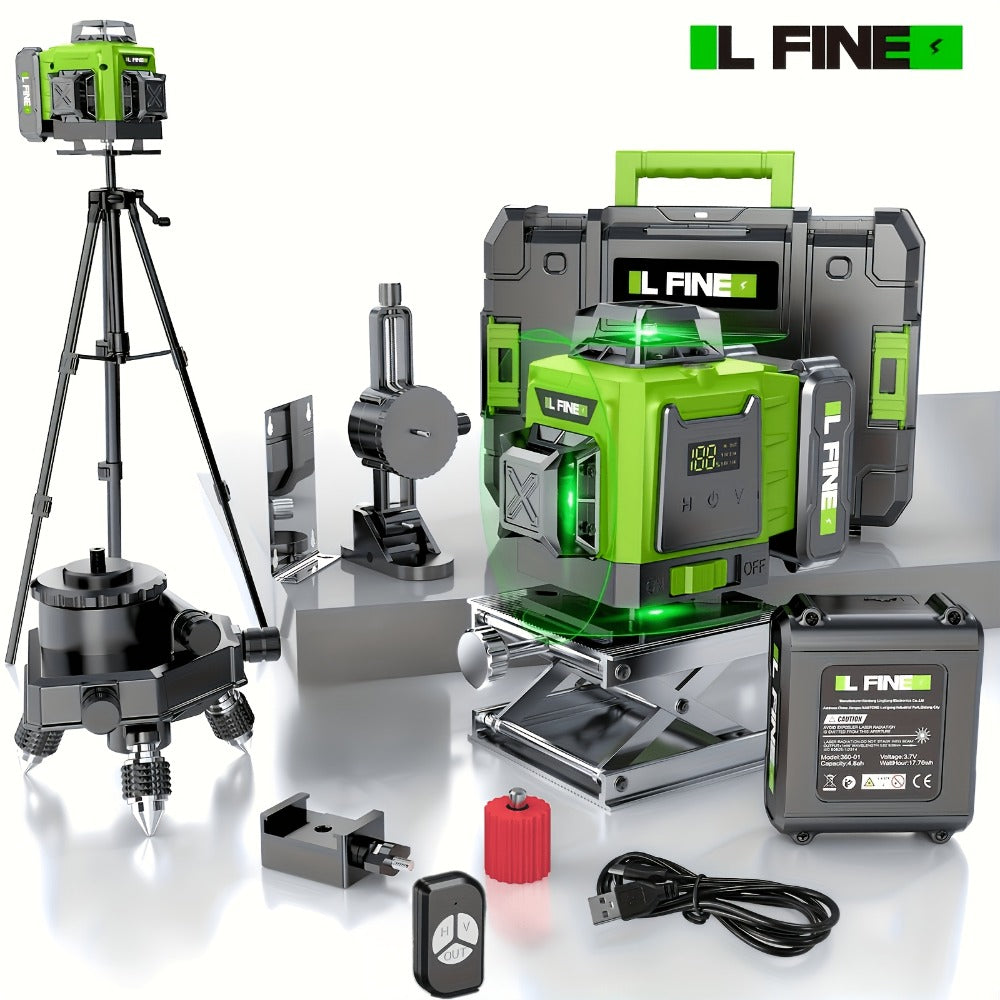 4D Laser Level 16 Line Self Leveling High Precision Cross Line Laser for Construction Renovation Tiling Flooring Alignment Fast Charging with Tripod Options
