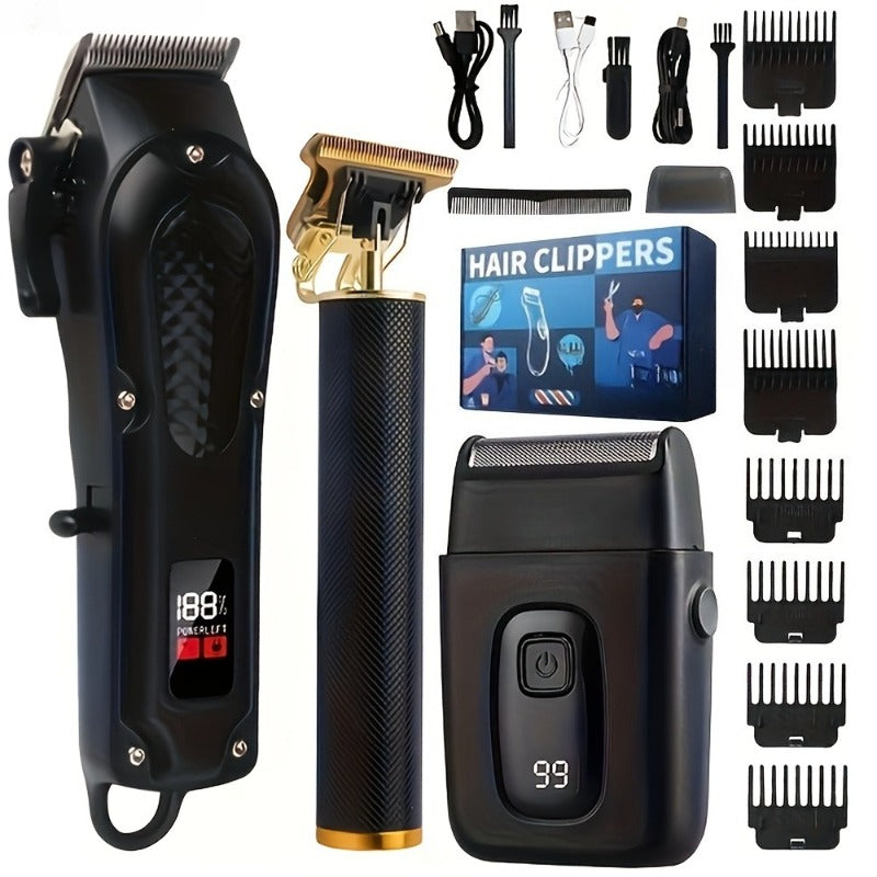 Professional Hair Clippers for Men - Cordless USB Fast Charging with Digital Display, 4 Adjustable Speeds, 4 Limit Combs 0.5-15mm, Rechargeable Lithium Battery, Barber-Grade Portable Clipper Kit 1 or 3 Piece