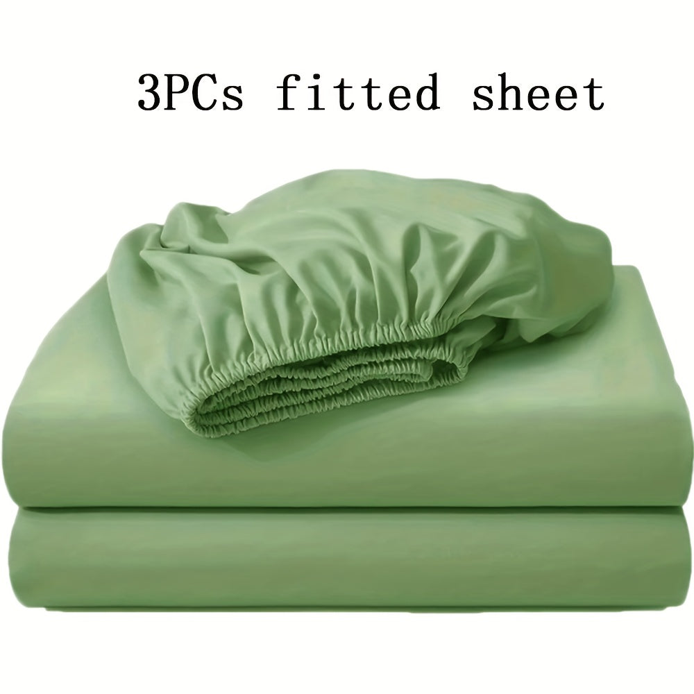 Fitted Sheet Set 3pcs with 2 Pillowcases | Soft Solid Color Bed Sheets Twin Full Queen King