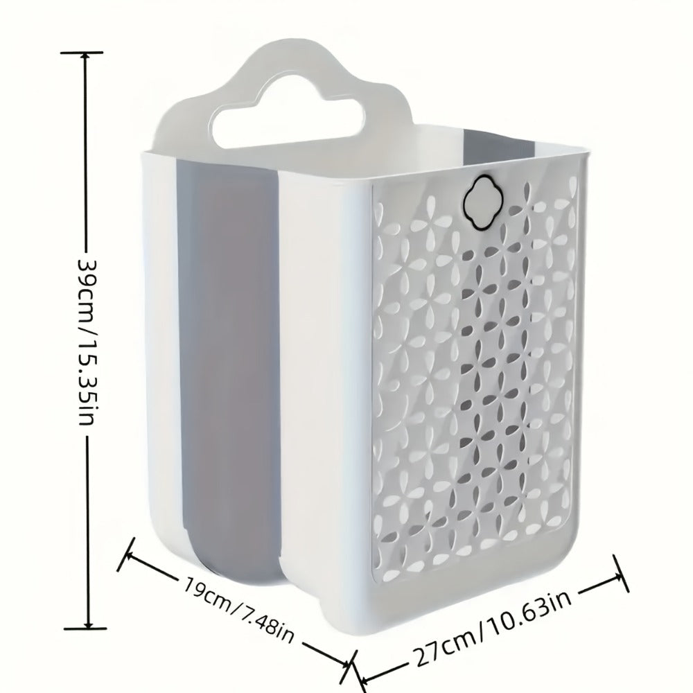 Foldable Laundry Basket Wall Mounted ¨C No-Drill Plastic Storage Bin with Cutout Design for Clothes, Toys, Snacks & Fruits ¨C Space-Saving Collapsible Organizer for Bathroom, Balcony & Bedroom