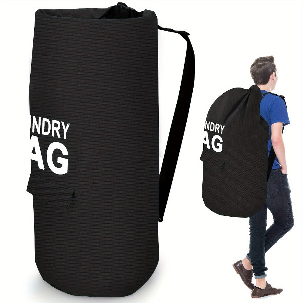 Large Laundry Bag Backpack with Adjustable Shoulder Strap | Foldable Portable Laundry Basket Machine Washable | Space Saving Hamper for Travel College Dorm Home Storage