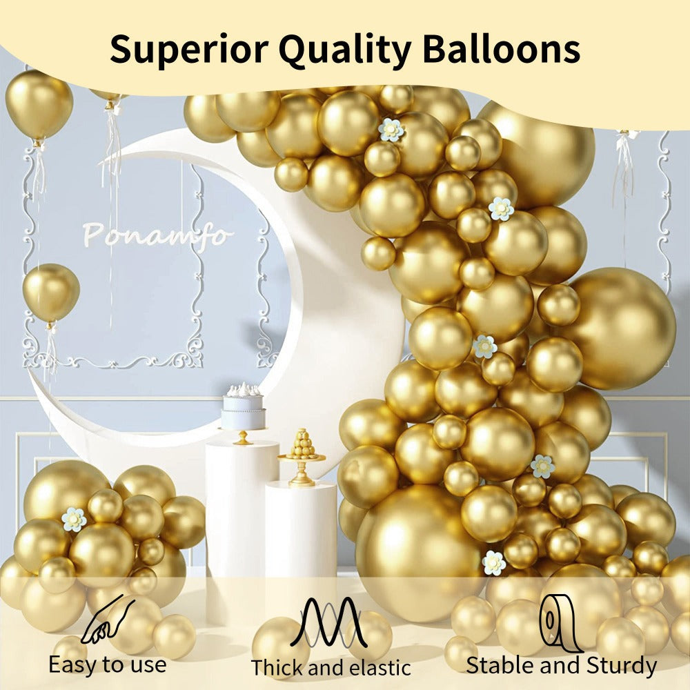 Balloon Garland Arch Kit 130PCS Metallic Gold ¨C 18¡± 12¡± 10¡± 5¡± Latex Balloons with Ribbon & Glue Dots for Birthday Baby Shower Wedding Graduation Party Decorations DIY Balloon Arch Set
