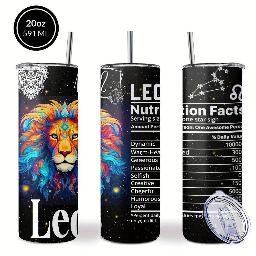 Zodiac Tumbler 20oz Stainless Steel Insulated Travel Cup with Lid & Straw Horoscope Coffee Mug All 12 Signs Hot Cold Drinks Gift Birthday Halloween Christmas