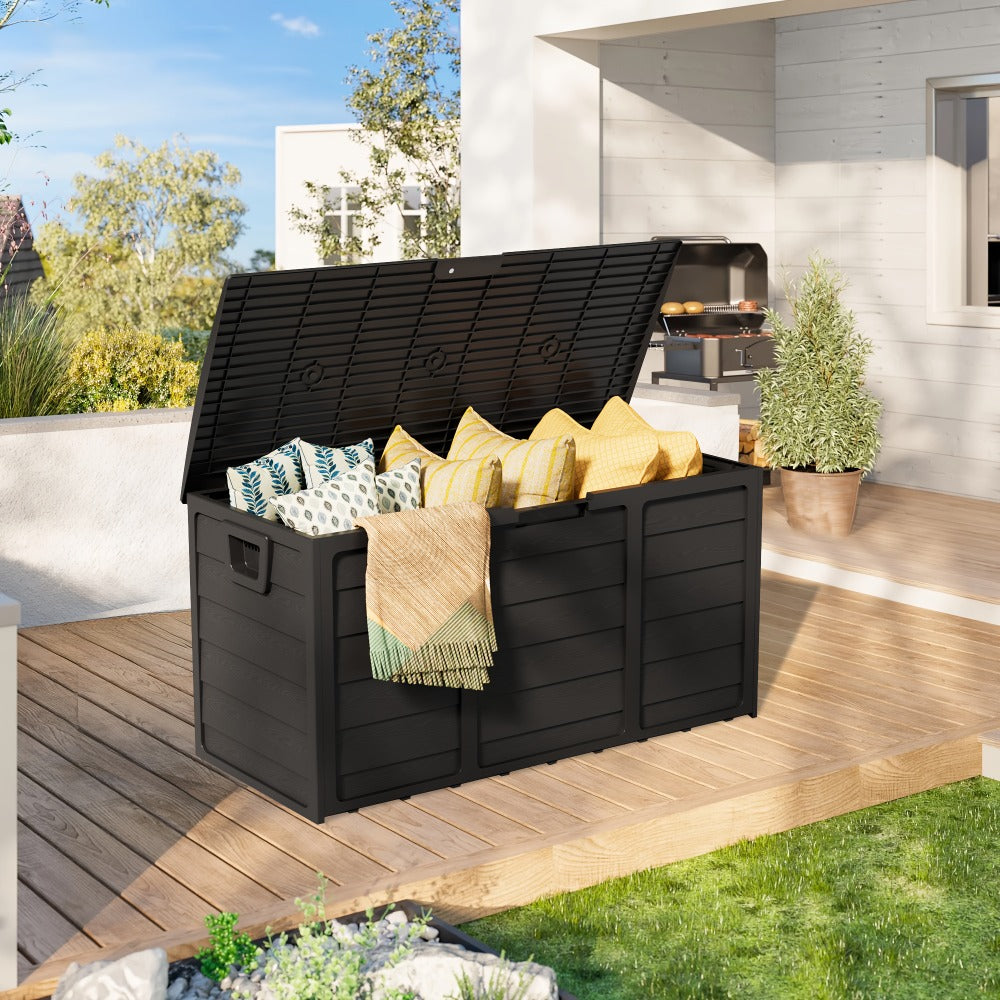 Outdoor Storage Box 75 Gallon Resin Deck Box with Handles ¨C Waterproof Lockable Container for Pool Accessories, Garden Tools, Camping Gear & Patio Storage, Easy Assembly