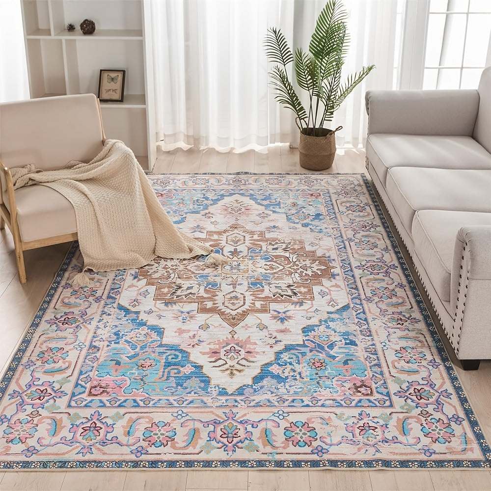 Vintage Persian Area Rug Machine Washable Non-Slip Non-Shedding Floral Indoor Carpet for Living Room Bedroom in Multiple Colors and Sizes