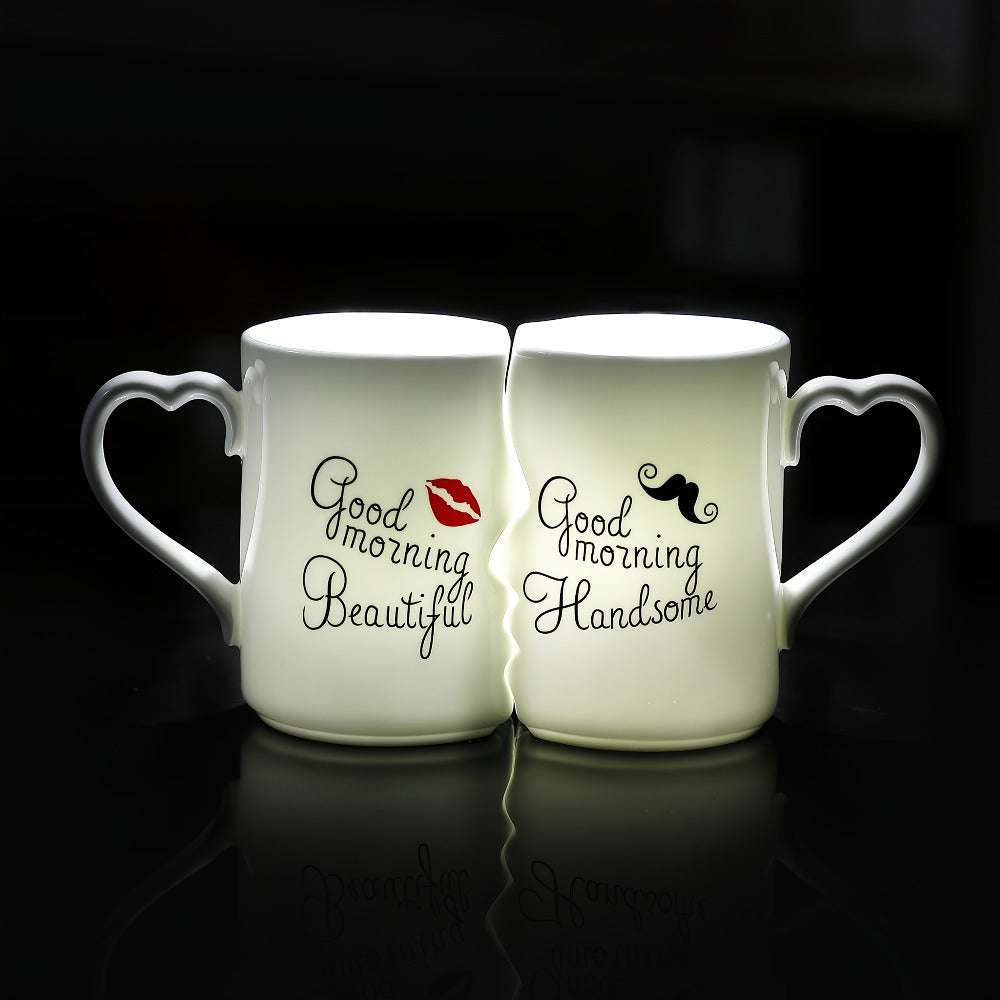 Kissing Couple Ceramic Mug Set 2pcs - Love Coffee Mug Anniversary Wedding Valentine Gift 360ml