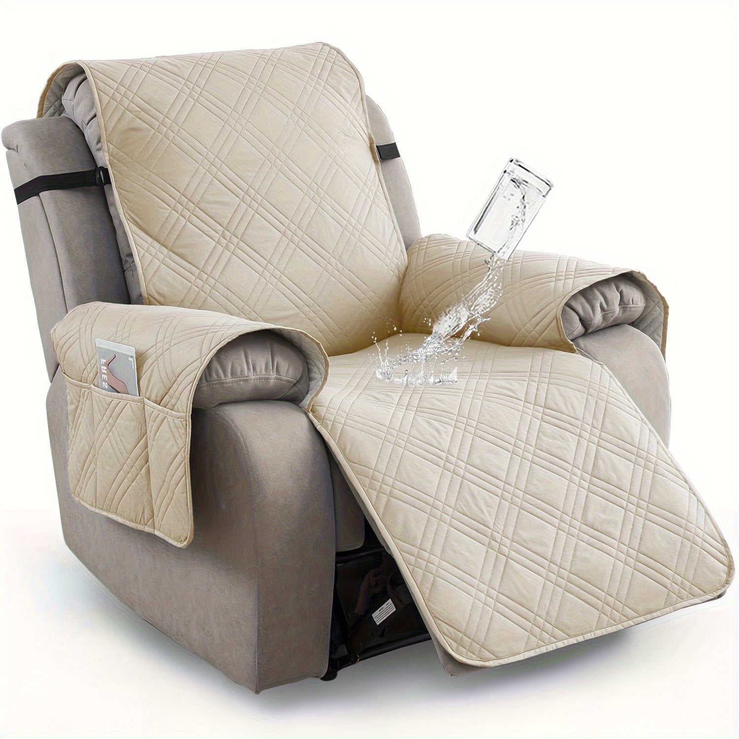 Recliner Chair Cover Waterproof Non-Slip Sofa Slipcover with Pocket Pet Scratch Resistant Washable Furniture Protector for Living Room Multiple Colors