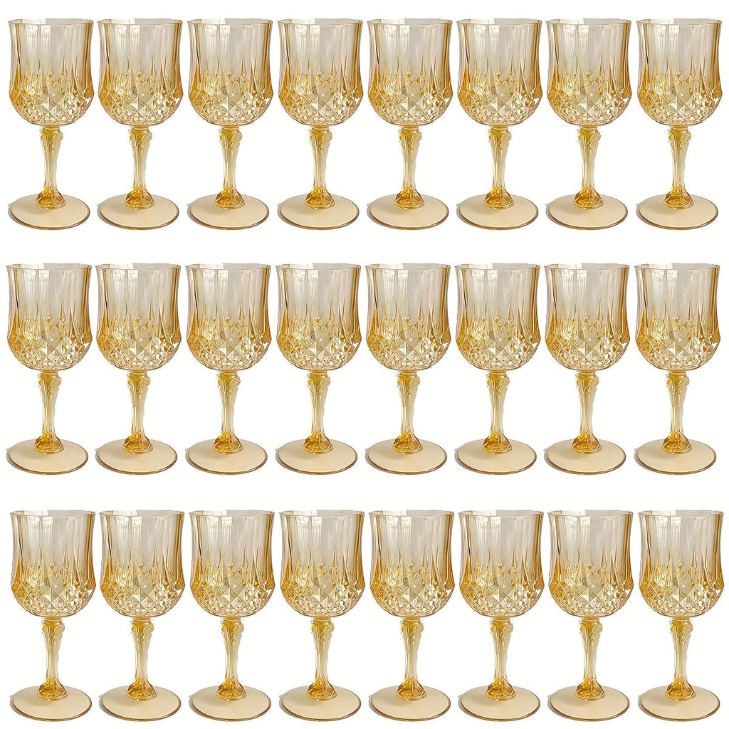 Plastic Wine Glasses 24 Pack ¨C Colorful Shatterproof Goblets for Parties, Weddings & Events ¨C Reusable Vintage-Style Stemmed Cups ¨C Lightweight Bulk Drinkware in Pink, Gold, Blue, Rose Gold & Green