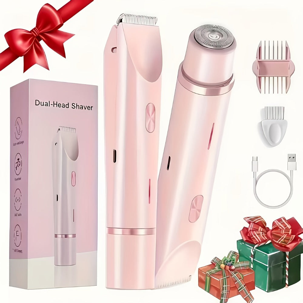 Bikini Trimmer for Women 2-in-1 Dual Head Electric Shaver - IP67 Waterproof Wet Dry Body Hair Remover for Bikini Area Underarms Legs Arms Face, USB Rechargeable Long Battery Life, Ergonomic Grip