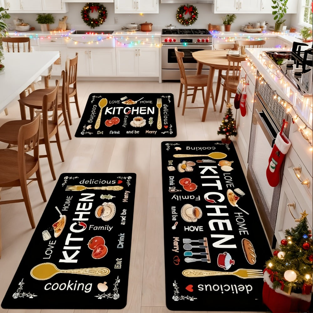 Kitchen Rug Set 3-Piece, Egg Beater Knife & Fork Theme Decorative Kitchen Mats ¡ª Soft, Easy-to-Clean Non-Slip Carpet for Kitchen, Dining Room, Bedroom & Bathroom | Fun Cooking Gift