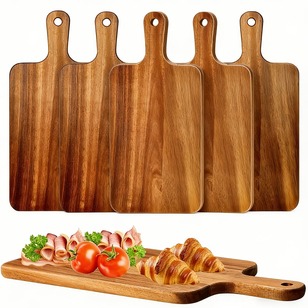 Acacia Wood Cutting Board Set with Handle ¨C Large 15.7x7.8 Inch Kitchen Chopping Boards for Vegetables, Meat & Cheese, Dishwasher Safe, Durable Food Prep Board for Home Chefs, 5-Pack or 10-Pack
