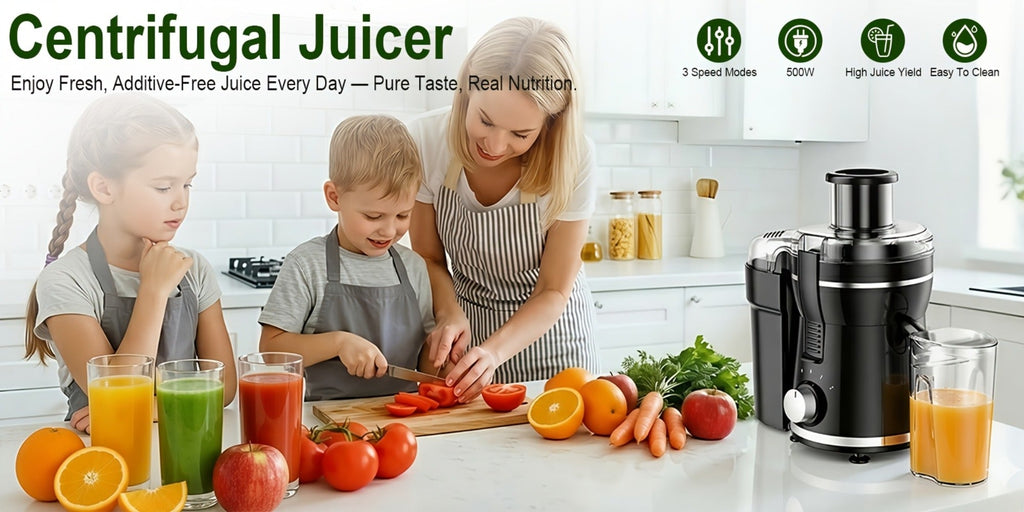 Centrifugal Juicer Machine 500W Wide 3¡± Feed Chute for Whole Fruits & Vegetables - Dual Speed, High Juice Yield, Stainless Steel, Dishwasher Safe Detachable Parts, Easy Clean Juicer for Healthy Living