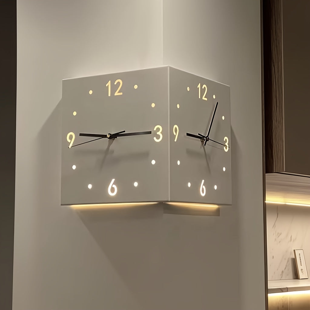 LED Wall Lamp with Motion Sensor Battery Operated Double Sided Pendulum Wall Light Modern Decorative Corner Clock Night Light for Bedroom Living Room Office White