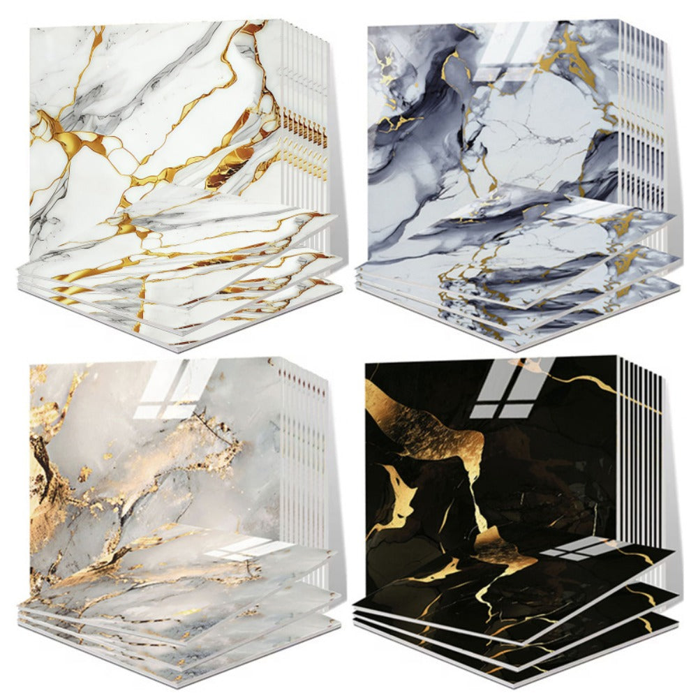 Self-Adhesive Marble Tile Stickers 11.8x11.8in Peel and Stick Wall Tiles for Bathroom Kitchen Backsplash ¨C Waterproof 3D Glossy Imitation Marble Wall Panel, Easy to Install, 50 or 100 Pack