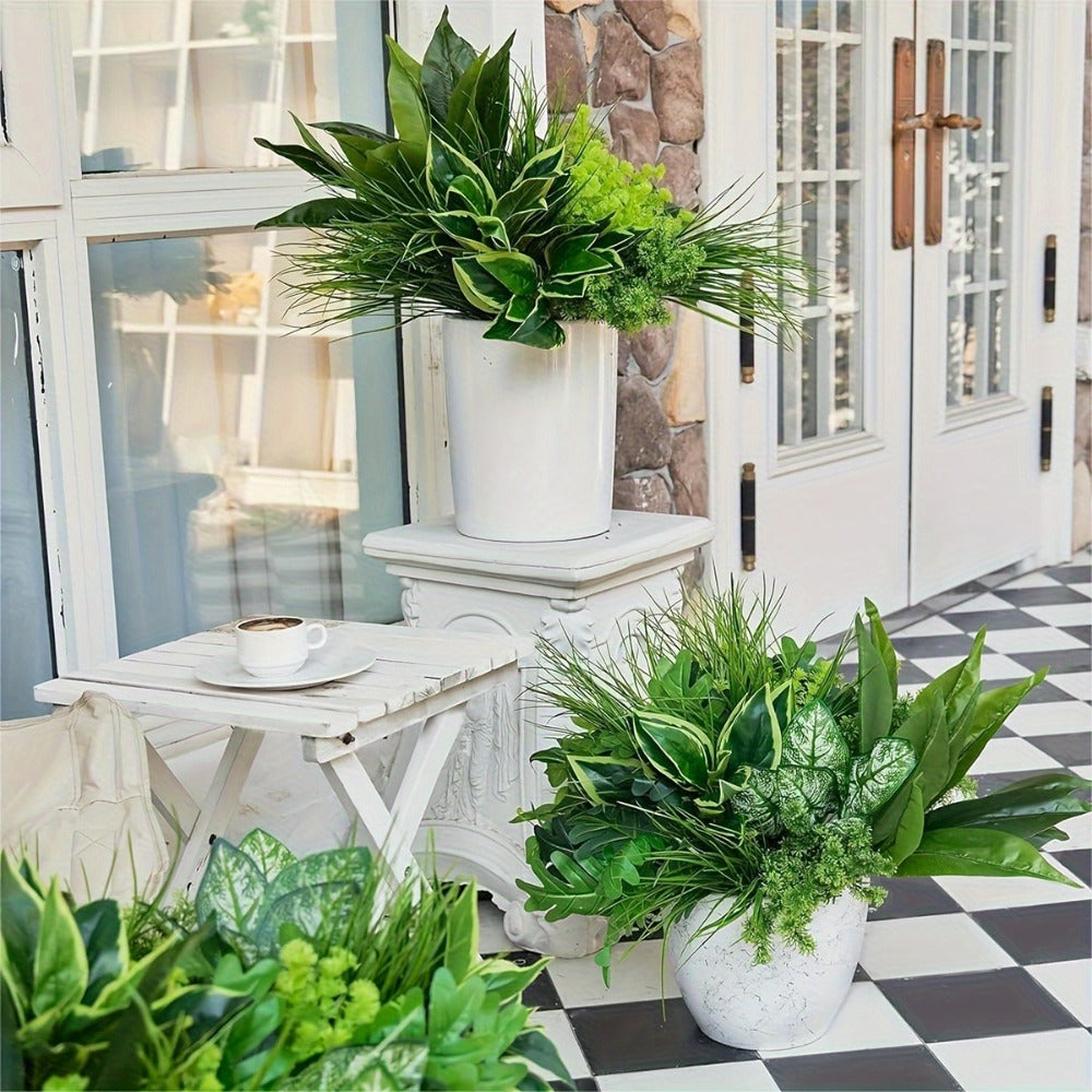 Artificial Boxwood Stems 9-Pack UV Protected ¨C Faux Plastic Greenery for Indoor Outdoor Decor, Hanging Garden, Porch, Window Box, Wedding & Farmhouse Home Decoration, Realistic Fake Plants