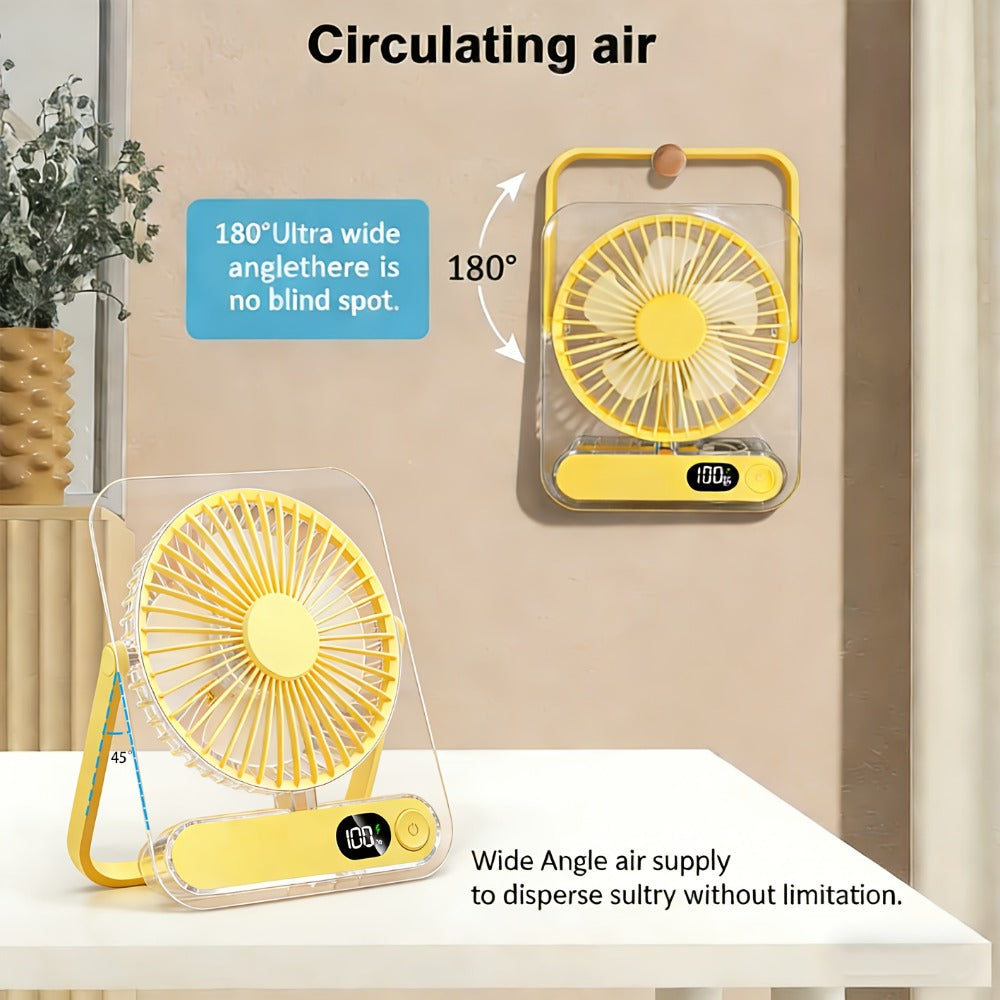 Portable USB Desktop Fan 3000mAh Battery, Ultra-Quiet 5-Speed Foldable Fan with 180¡ã Adjustable Tilt and Digital Power Display, Small Personal Cooling Fan for Home, Office and Travel