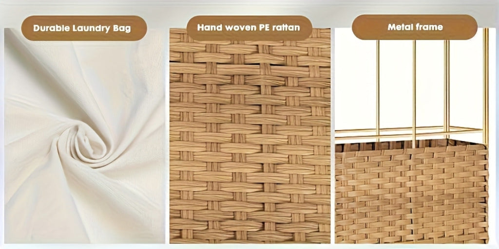 Laundry Basket with Lid - Large Foldable Rattan Hamper with Removable Washable Liner, Sturdy Steel Frame, for Bathroom Bedroom, Goose Yellow or Dove Gray