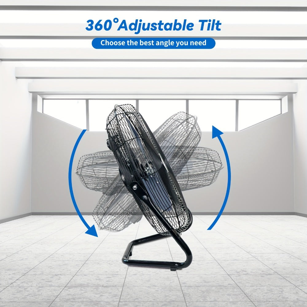Industrial Floor Fan High Velocity 9 & 20 Inch ¨C Metal Construction & Blades, 3-Speed Heavy Duty Fan for Industrial, Commercial & Garage Use | Silver, Black & Blue