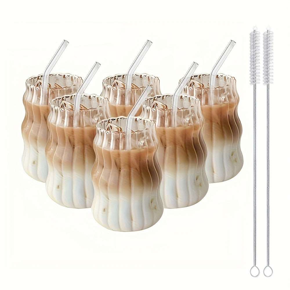 Borosilicate Glass Cups with Straws Cloud Design U-Shaped Insulated Cold Drink Glasses BPA-Free 18oz Set of 4 or 6