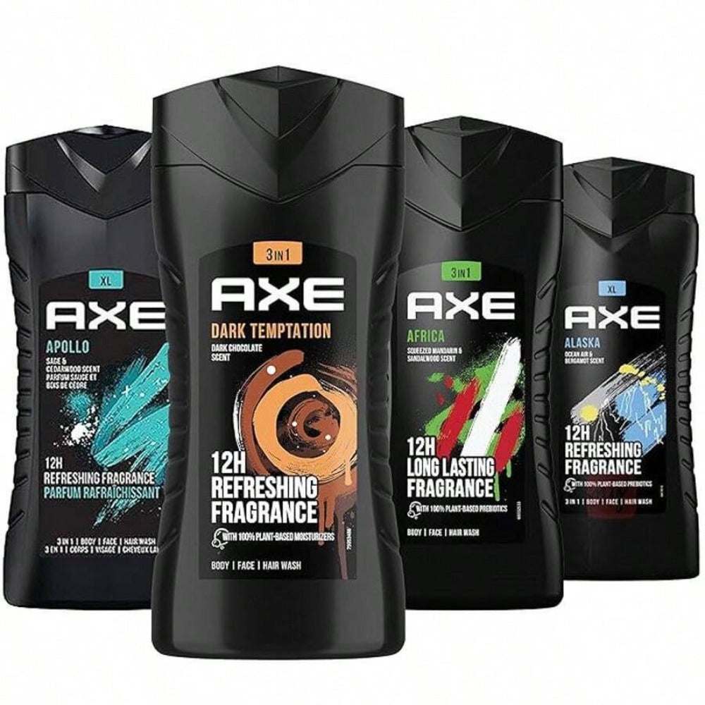 AXE Body Wash 4-Pack Mix Variety Set ¨C Assorted Scents Men's Body Wash Bundle, Long-Lasting Fragrance, Moisturizing Formula, Daily Shower Gel for Men, Value Multi-Pack