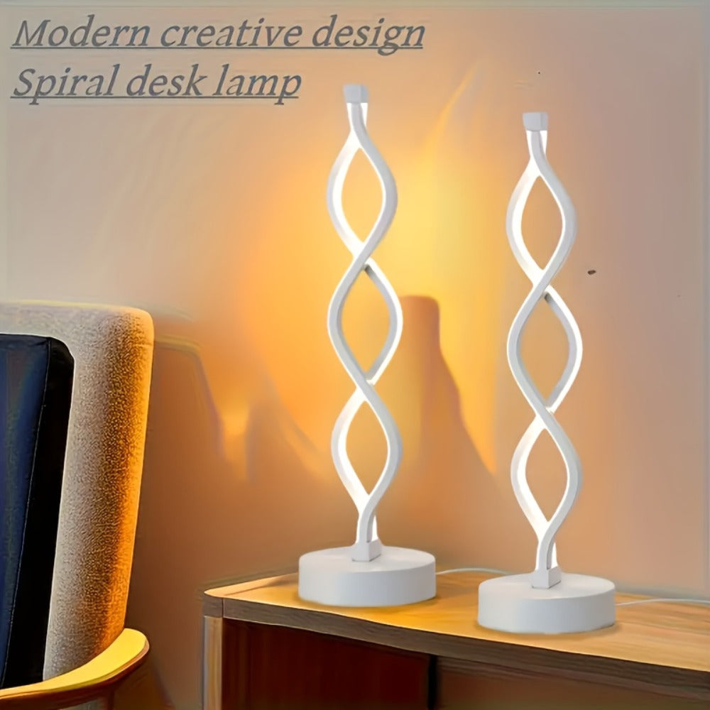 Spiral LED Table Lamp ¨C Modern Minimalist Wave Dimmable Desk Lamp, 3 Color Temperatures, USB Charging, Metallic Base, Creative Curved Night Light for Bedroom Living Room Office Study (1pc / 2pc / Wooden)