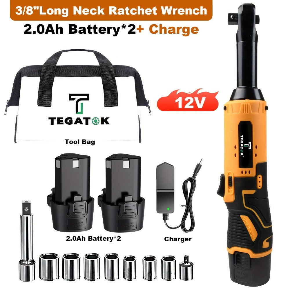 12V Cordless Ratchet Wrench Set 3/8¡± Drive | 40 Ft-lbs Torque, Variable Speed Trigger, Lithium-Ion Battery, 7 Sockets Included