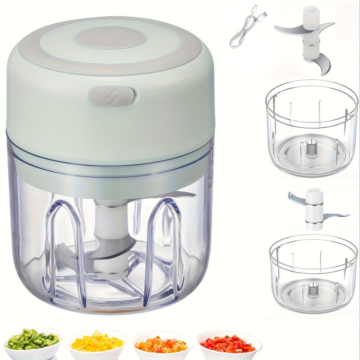 Electric Food Chopper Mini Garlic Crusher USB Rechargeable Meat Grinder 3.38oz 8.45oz Portable Wireless Kitchen Tool