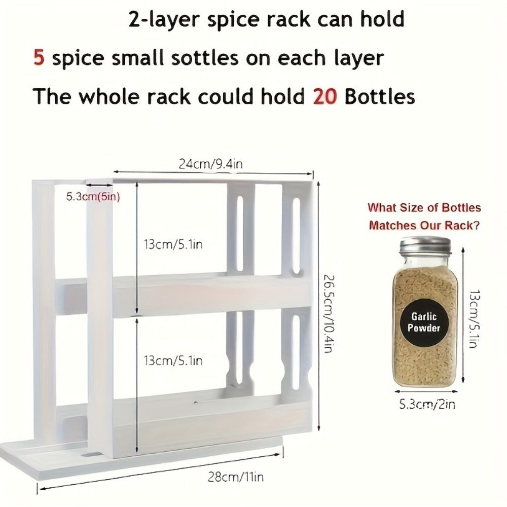 Rotating Spice Rack 2-Tier Turntable ¨C Large Capacity Pull-Out Kitchen Organizer for Countertop & Cabinet ¨C Multi-Functional 360¡ã Spinning Storage Rack for Spices, Condiments & Kitchen Essentials