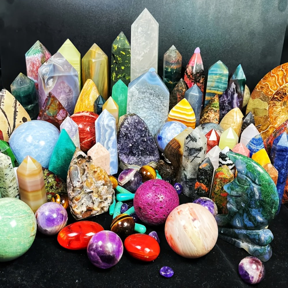 Crystal Gemstone Box Set 1LB ¨C Bohemian Natural Raw Healing Stones Assorted Shapes Colorful Lucky Crystals Gift Set for Women