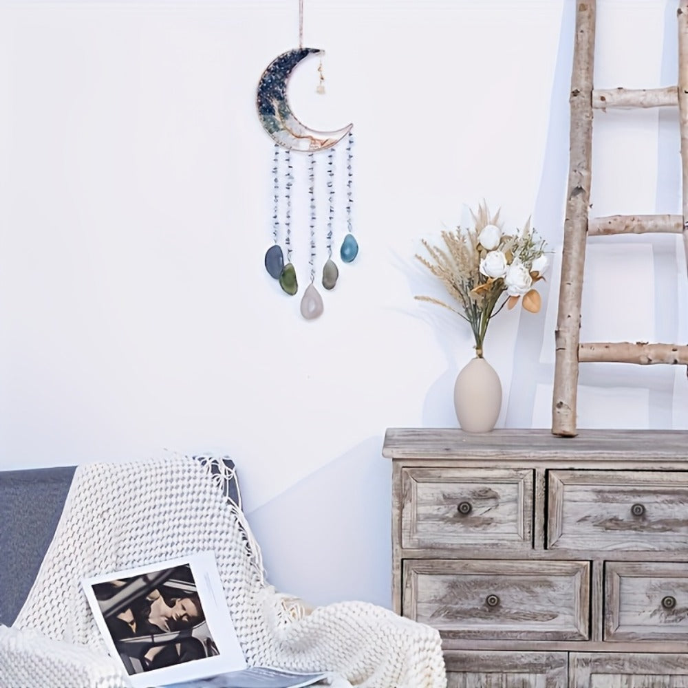 Dreamcatcher Moon Suncatcher Wall Hanging ¨C Handmade Boho Wind Chime Pendant for Indoor Outdoor Garden, Courtyard & Party Decor ¨C Christmas & Birthday Gift