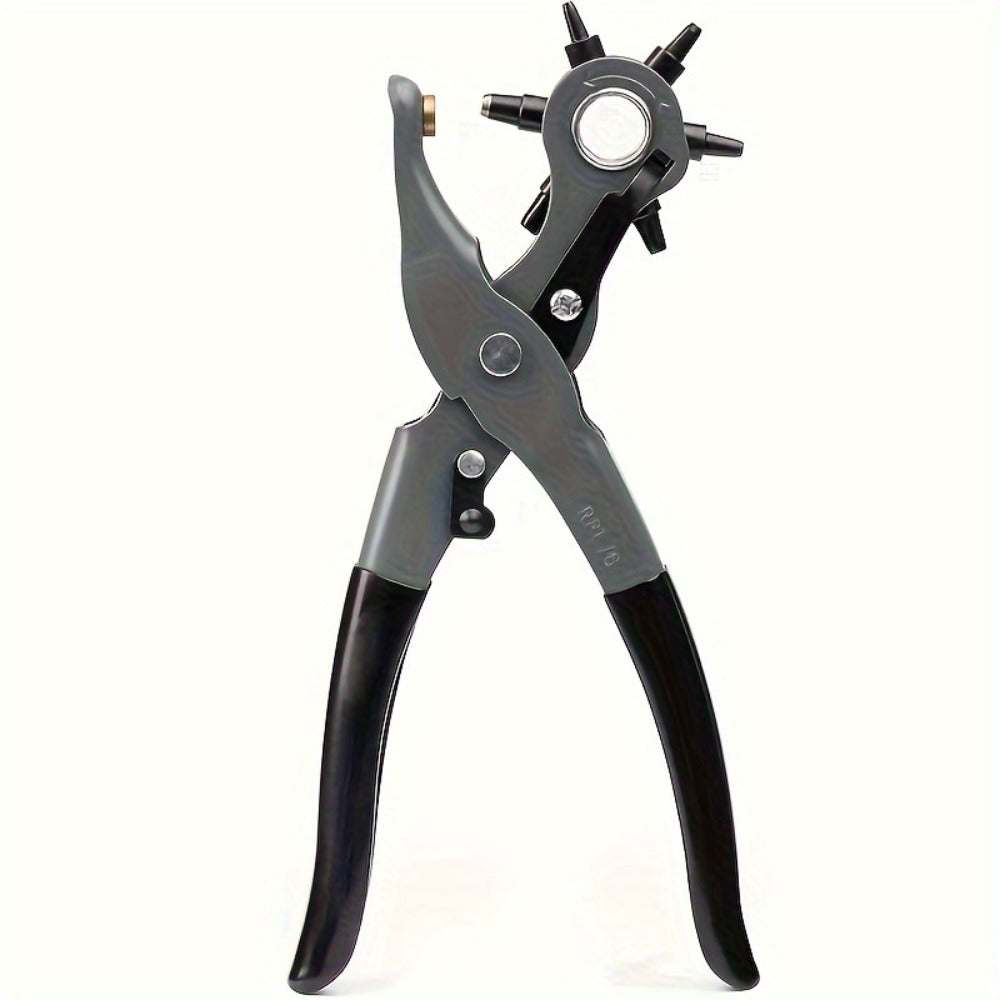 Leather Hole Punch for Belt - Heavy Duty 6-Hole Rotary Belt Puncher Kit for Saddles Shoes Fabric DIY Craft Projects Upgraded Round Hole Punching Tool (Black)