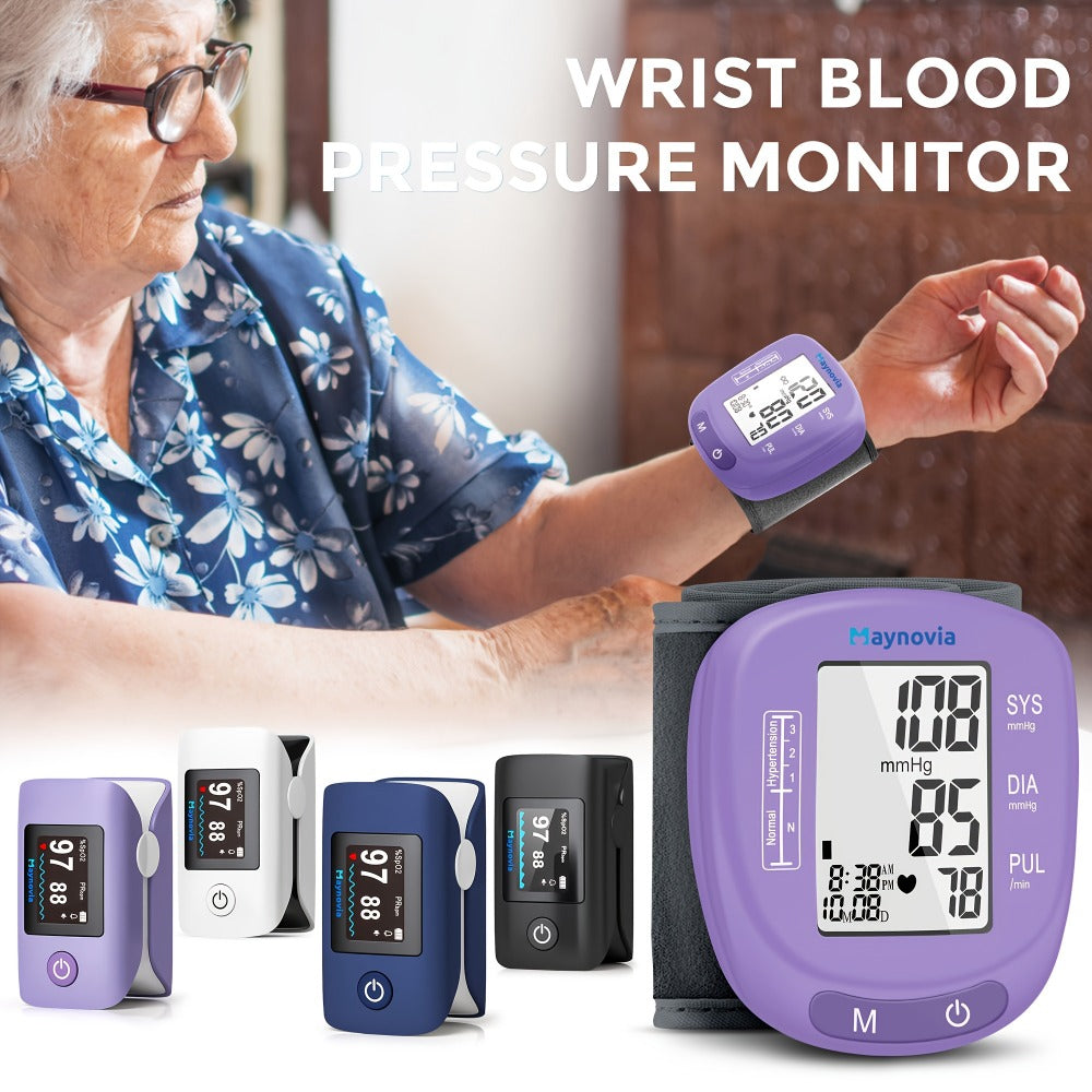 Blood Pressure Monitor Wrist Cuff with Oximeter Fingertip ¨C Digital BP Machine Home Use, 120 Memory, Portable Case & Battery Included, Fully Automatic Hypertension Tracker