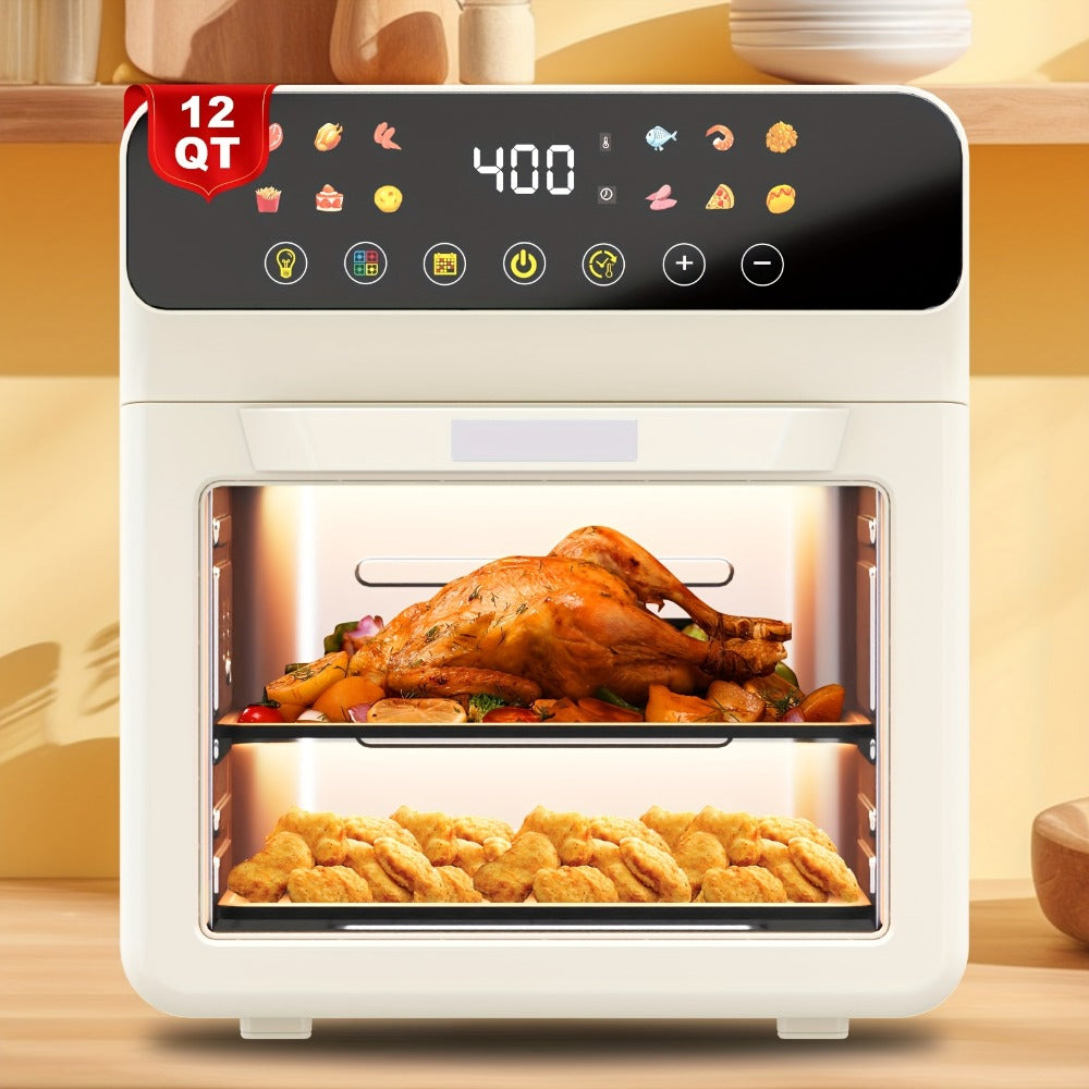 Air Fryer Oven 12-in-1 Large 12-Quart Smart Countertop Oven with 12 One-Touch Preset Functions, Smart Cook Program, Viewing Window, Interior Light, Adjustable Time & Temp, Oil-Free Family Cooker