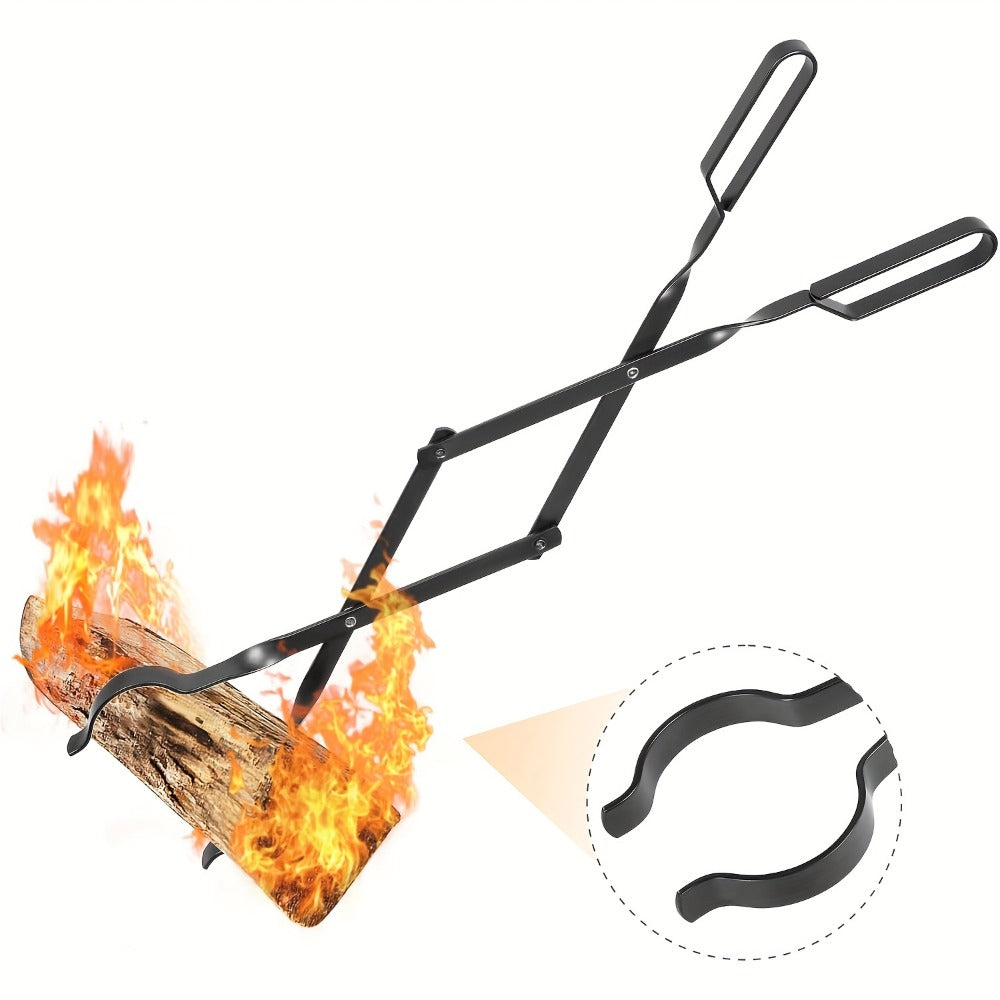 Fireplace Tongs 26 Inch Heavy Duty Wrought Iron Log Tongs, Foldable Firewood Tongs with Stainless Steel Tip, Fire Pit Tongs for Campfire, Stove, BBQ, Indoor and Outdoor Fire Pit Accessories