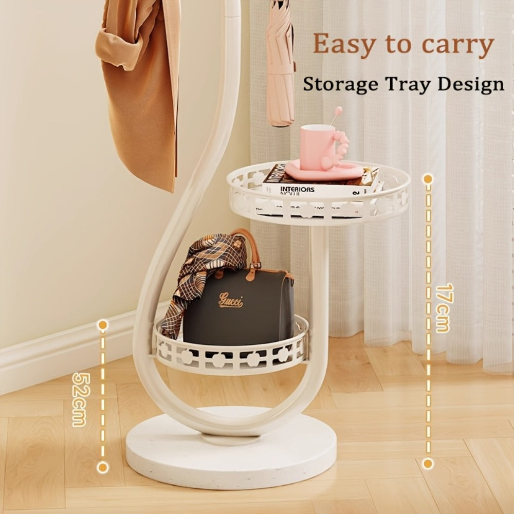 Clothes Rack Freestanding Metal with Shelf - Heavy Duty Garment Rack for Bedroom, Entryway & Closet, Vertical Coat Stand with Bottom Shelf for Coats, Hats, Scarves, Bags | White, Black, Gold