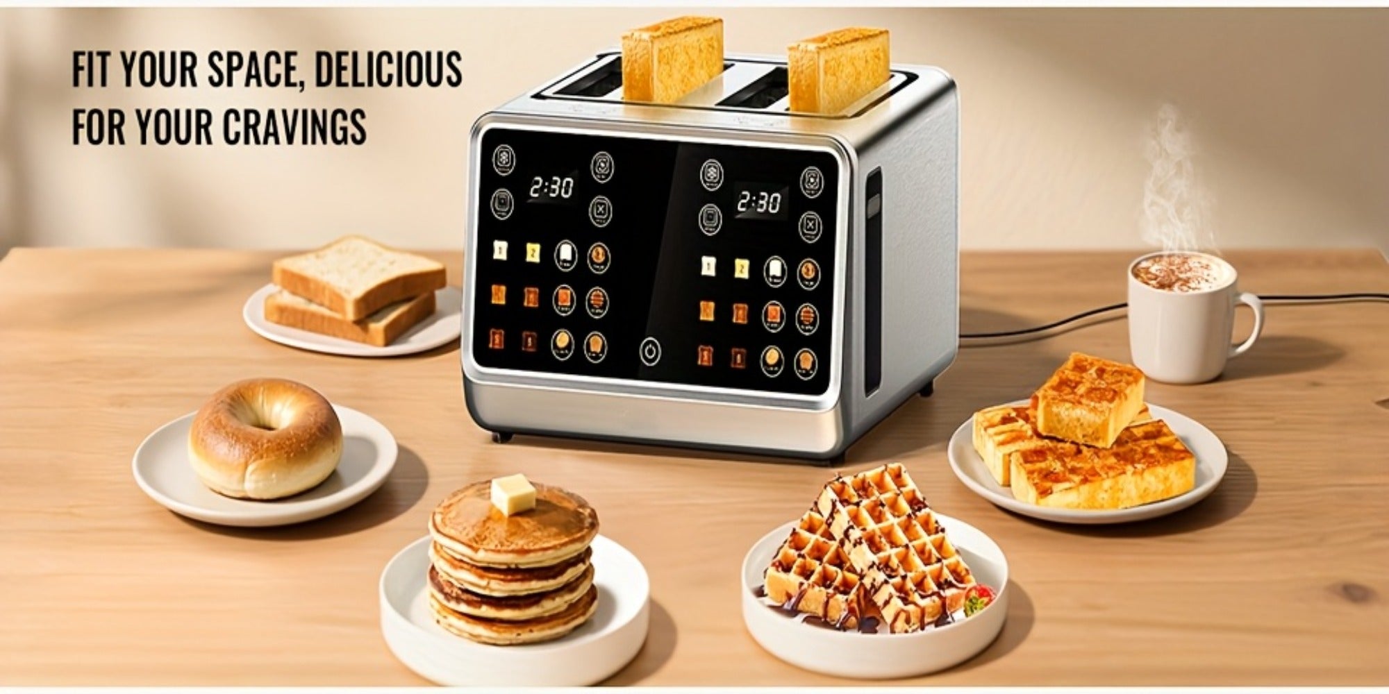 4-Slice Digital Smart Toaster with Touchscreen | Dual Control Panel, Single Slot Toasting, Timer, Reheat & Defrost Functions for Bagels, Bread & Waffles ¨C Stainless Steel Kitchen Essential