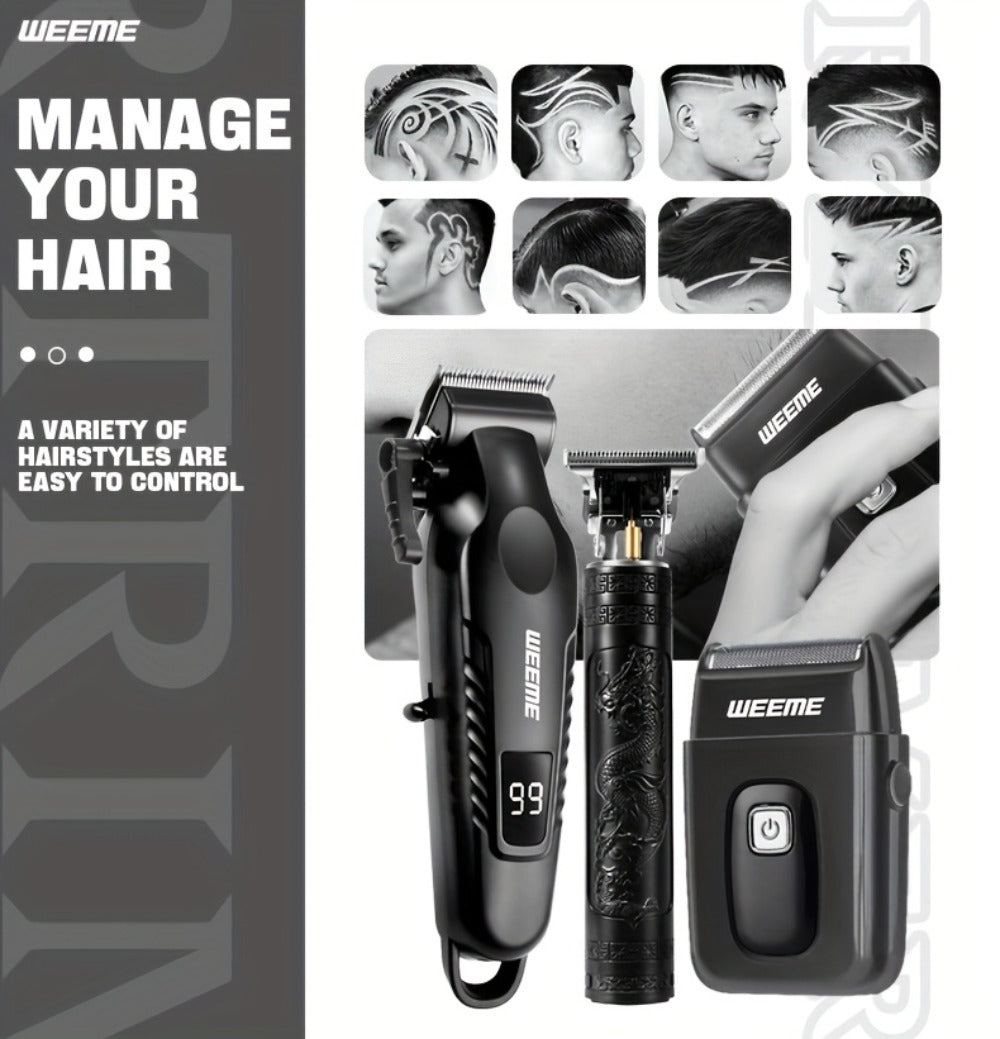 Men's Professional Grooming Kit ¨C Cordless Rotary Shaver & T-Blade Trimmer, Type-C Charging, 6 Adjustable Combs, Non-Slip Beard Shaper for Travel & Family Haircut
