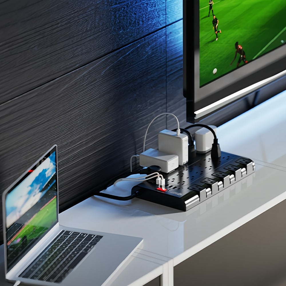 Power Strip Surge Protector 28-in-1 with 22 Widely Spaced Outlets 5 USB-A 2 USB-C Ports 2100 Joules Flat Plug Wall Mountable 6.48FT 14AWG Heavy Duty Extension Cord for Home Office