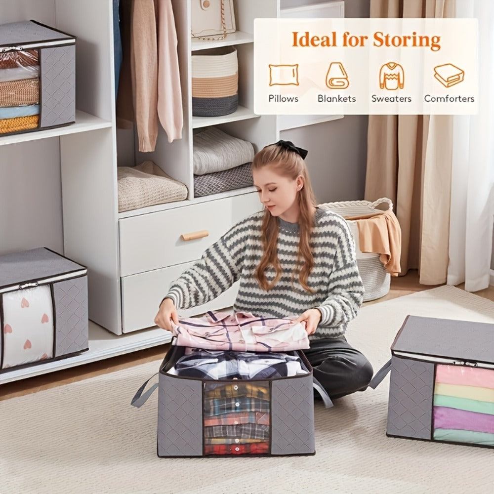 6pcs Extra Large Storage Bags with Zipper Closure, Heavy-Duty Non-Woven Fabric Quilt Blanket Clothes Organizer Bags, Rectangular Foldable Seasonal Closet Storage Bags Set for Home Organization