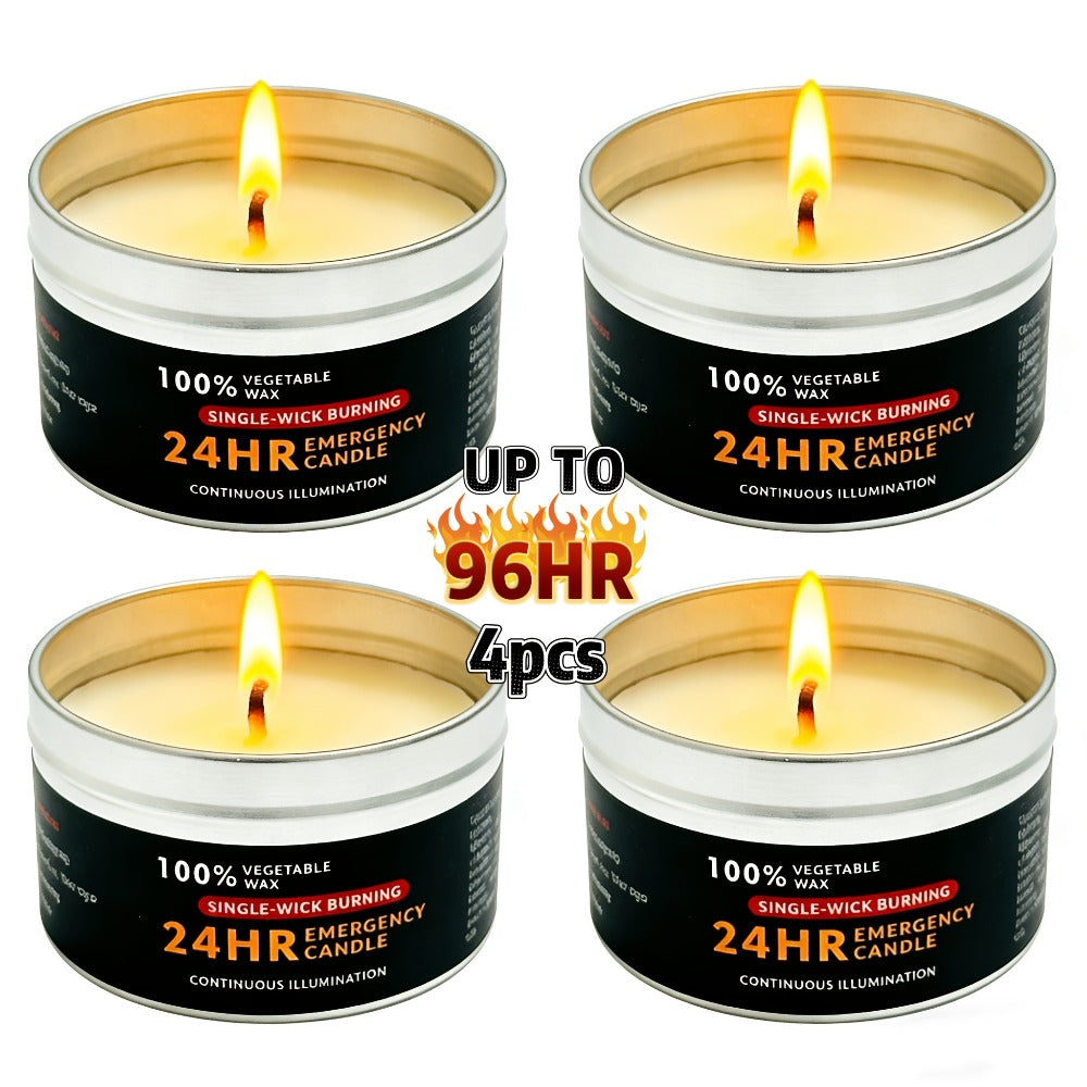 Long Burning Candles 4 Pack 96 Hour Burn Time Unscented Soy Palm Wax Candles in Metal Tins 80g Each Emergency Candles for Power Outage Camping Hiking Indoor Outdoor Holiday Decor Halloween Christmas