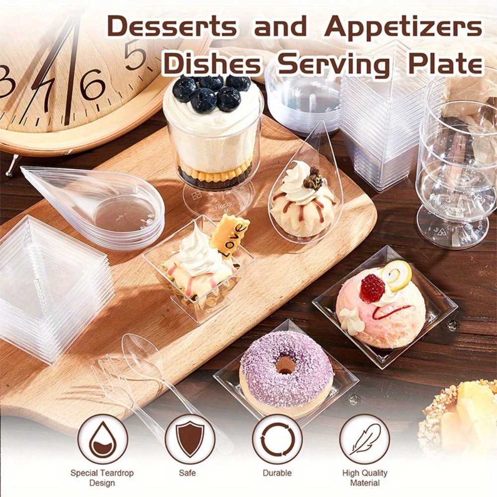 Disposable Tableware Set 400pcs Clear Dessert Plates Cups Forks Spoons Party Supplies for Festival Birthday Wedding Home Includes 100 Each Plates Cups Forks Spoons
